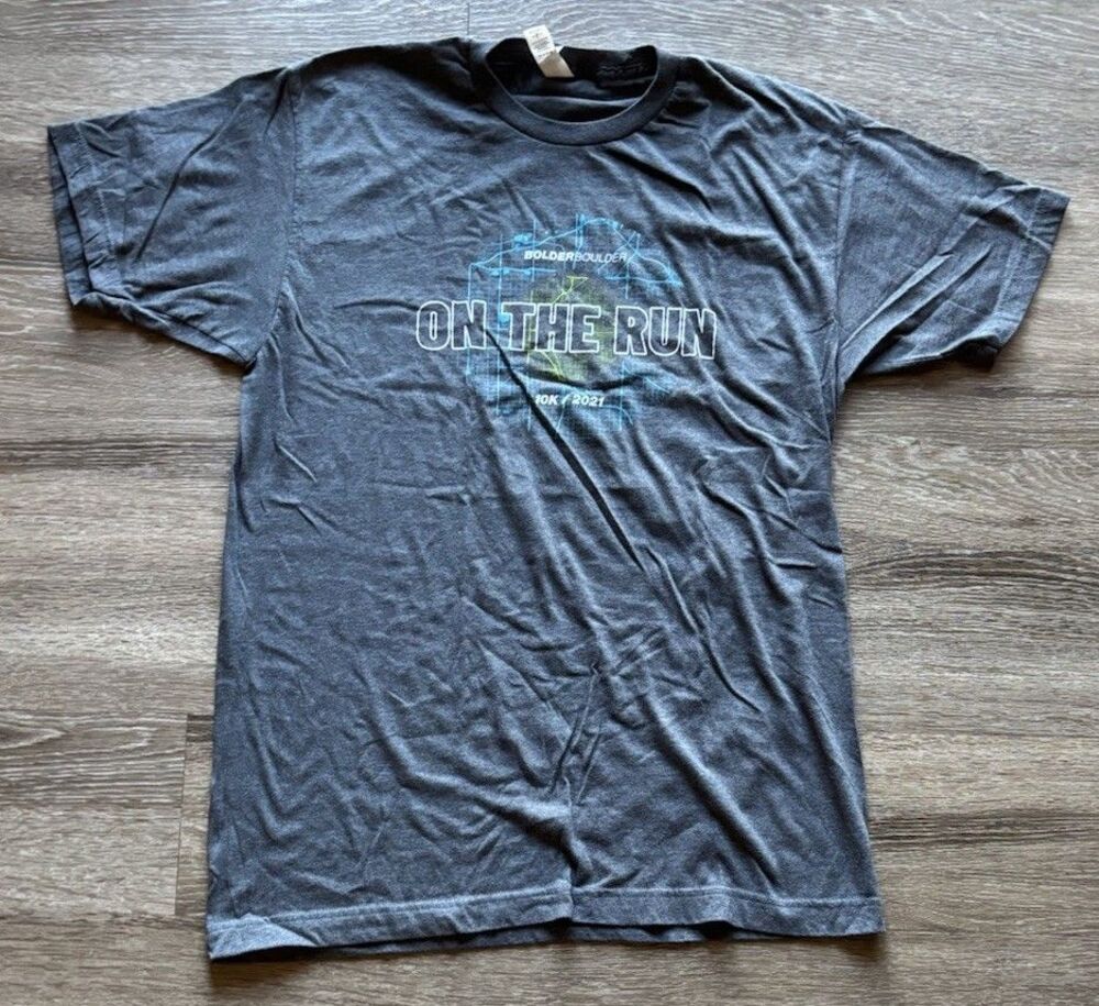 Bolder Boulder Marathon T-Shirt Mens Sz L Gray Running 2021 COVID Year 10k